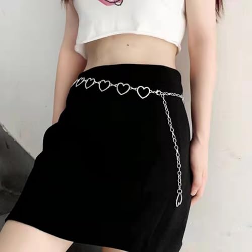 Punk Gothic Body Waist Chain Set for Women Gold Waist Belt Keychain Rocker Chic Hip Chain Boho Festival Accessory Edgy Y2K Heart Chains Silver