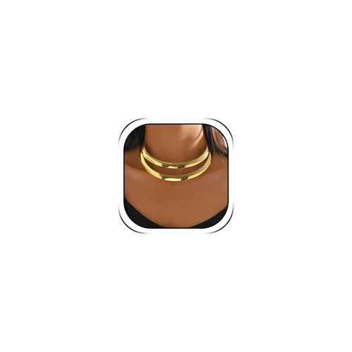 Chunky Chain Necklaces Women Statement Collar Necklace Gold Flat Snake Chain Choker Ribbed Design for Party, Dress Jewelry Gifts - color: A7