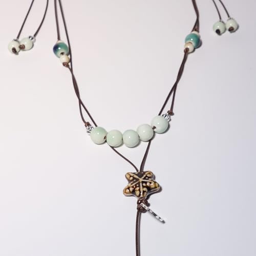 Boho Style Colorful Ceramic Bead Strand Necklace Adjustable Bohemian Jewelry Gift for Women, Fashion Clothing Matching Necklace - color: Green