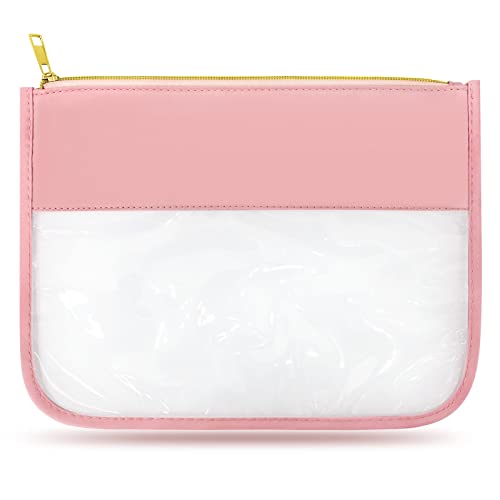 LOKFAR Nylon Makeup Bag DIY Chenille Letter Clear Travel Zipper Pouch, Preppy Makeup Bag Clear Cosmetic Bag, Water-proof Makeup Travel Pouch Snack Bags for Women (Pink) - color: Pink