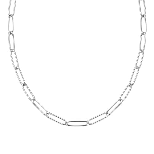 Destin Jewelry Paperclip Chain Necklace for Women, Waterproof 18K Gold Plated Stainless Steel, Hypoallergenic, Adjustable Layering Chain, Tarnish-Resistant, 2.5–6.5mm - color: Stainless Steel, size: 16" + 2", style: 4 MM