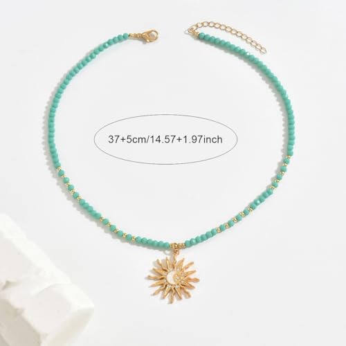 Layered Charm Necklace Boho Summer Jewelry Beach Vacation Gift for Women Surfer Accessories Gold-Filled Chain Summer Jewelry - color: B