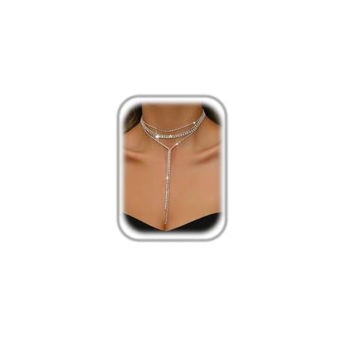 Boho Layered Necklaces for Women Fashion Y Long Neckalce Statement Long Sweater Chain Necklace Black Shiny Choker Necklace Wedding Bridal - color: Style-B