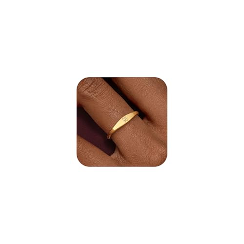 Honsny Gold Initial Rings for Women Non Tarnish Dainty 14K Gold Filled Ring Pinky Thumb Thin Bands Letter Waterproof Personalized Stackable Rings for Women Size 6-10 Jewelry Birthday Gifts - color: M, size: 7