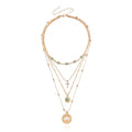 Gold Layered Necklace for Women Summer Boho Layered Stacked Pendant Necklace Country Concert Necklace Turquoise Coin Long Necklace - color: B