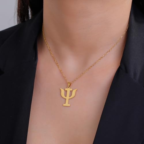 Stainless Steel Psi Symbol Pendant Necklace, Greek Letter Psychology Charm