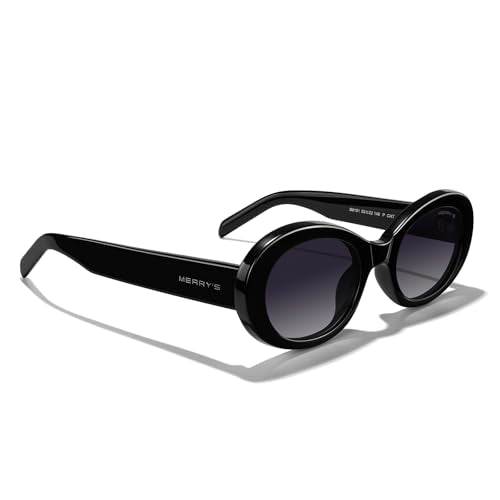 MERRY'S Modern Oval Round Acetate Sunglasses for Women UV400 Polarized Sunglasses S6191 - color: Black Frame/Black Gradient Lens