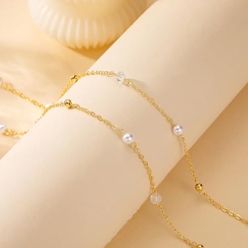 CHESKY Waist Beads for Women, Dainty 14k Gold Plated Waist Chain Beach Accessories Cute Belly Chain Body Chain Gold Chain Belts for Women Summer Beach Jewelry for Womens Gifts Rave Outfits for Womens - style: pearl beads-gold