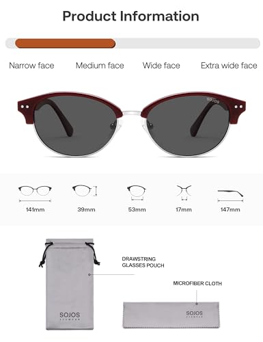 SOJOS Trendy Oval Polarized Sunglasses for Women Retro Cute Shades Sunnies SJ2687 - color: Red Frame Grey Lens