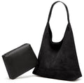 Womens Fashion Suede Shoulder Bags Large Tote Bag Retro Purse Handbag Casual Work Ladies Top Handle Satchel - color: A-black
