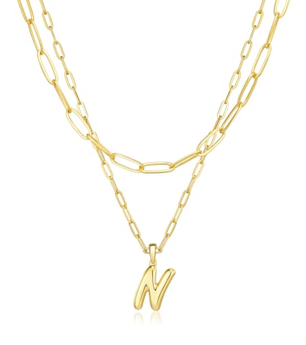 adoyi Dainty Heart Initial Necklaces 14K Gold Plated Layered Letter A-Z Pendant Necklace Stack Trendy Jewelry Birthday Valentines Gifts for Women Jewelry - color: Gold-Letter, style: N