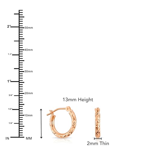 14k Rose Gold X-pattern Diamond-cut Round Hoop Earrings - style: 13mm