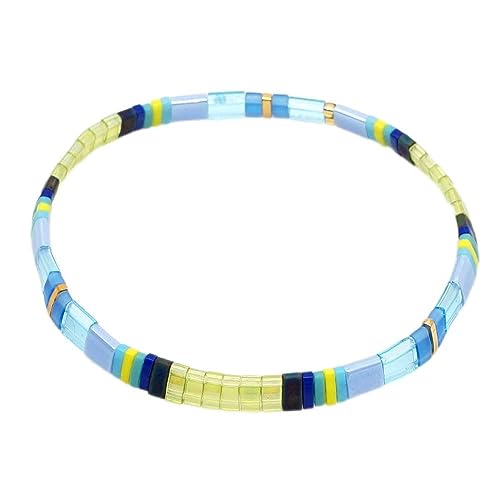 Sonateomber Tila Flat Beaded Stretch Bracelets for Women, Trendy Unique Colorful Square Beads Handmade Stack Bracelet Friendship Accessories Fashion Jewelry Gift - color: Neon Blue