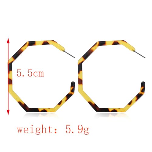 Boho Acrylic Hoop Earrings Bohemian Statement Colorful Acetate Lucite Tortoise Shell Resin Geometric Big Lightweight C Open Hoops Earrings for Women Prom Party Holiday Fashion Jewerly Gifts - color: Large leopard