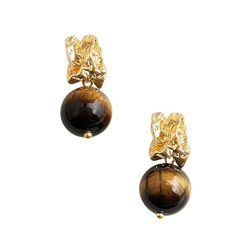 Boho Earrings for Women Natural Stone Beaded Handmade Vintage Dangle Earrings Bohemian Lightweight Hypoallergenic Jewelry for Dailywear Festival Occasions - color: Tiger eye gold