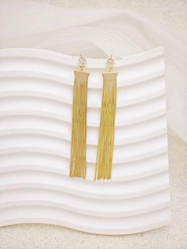 Gold Earrings for Women Trendy, Simple Dainty 14K Gold Plated Paperclip Square Chain Link Dangle Hoops Earrings Pin Stud Huggie Earrings Lightweight Hypoallergenic Minimalist Aesthetic Gold Jewelry for Christmas Gifts - color: tassel earrings-D