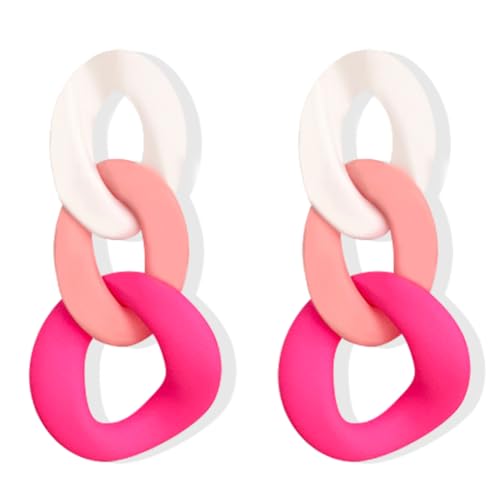 Charm Elegant Hollow Color Chain Acrylic Geometric Temperament Dangle Drop Earrings Bohemian Minimalist Hypoallergenic Jewelry Gift - color: White Pink Pink