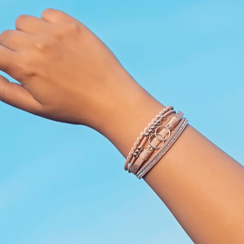 FANCY SHINY Boho Leather Wrap Bracelet Stackable Infinity Chunky Cuff Bracelets Western Hippie Outfits Jewelry Valentine Gifts for Women - color: Rose Gold