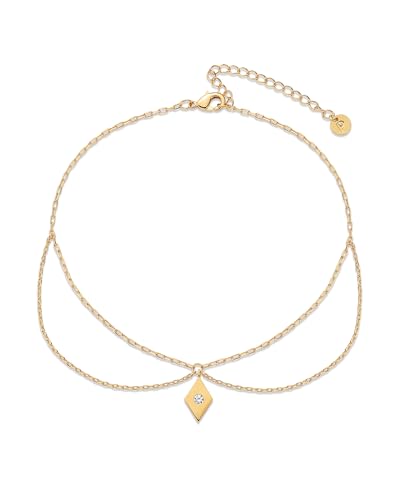 PAVOI 14K Gold Plated Anklet for Women - Trendy Link Chain Ankle Bracelet Summer Jewelry - Boho Dainty Anklets with Cubic Zirconia, Beaded, Evil Eye, Star, Station, Pearls Adjustable Gold Jewelry - style: Boho