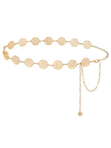 FIORETTO Western Waist Chain Belt Metal Concho Belt for Women Cowgirl Cowboy Boho Country Belt for Dress Jean - color: Hollow-gold-38, size: Fit Waist Up to 42"