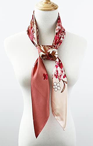 vabovin Satin Head Scarf for Women Silk Like Hair Scarf, 35 x 35 in | Silk Feel Fabric, Hair Wrap for Sleeping, Headscarf and Neck Scarf, Square Bandana Style, Fashion Accessory - color: 024 Pink Floral Print