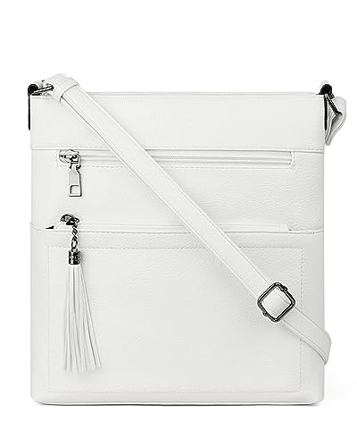 MASINTOR Crossbody Purses for Women, Multi Pocket Casual Crossbody Bag, Adjustable Strap Shoulder Bag with Tassel - color: Pure White