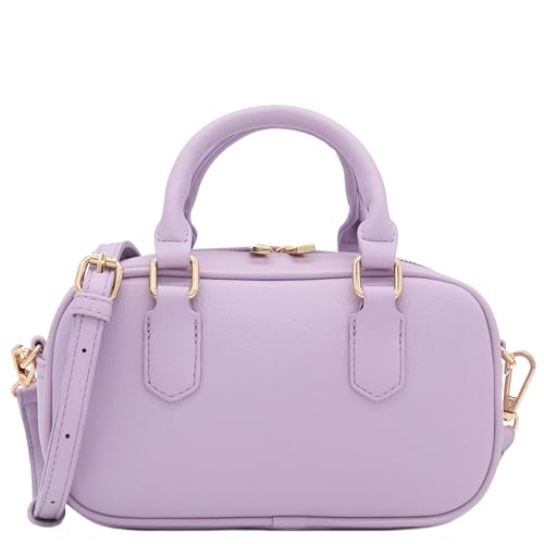 FashionPuzzle Mini PU Leather Satchel Purse Top Handle Crossbody Bag - color: Lavender