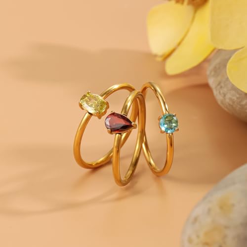14K Gold Plated Stackable Rings for Women Non Tarnish - Dainty Cubic Zirconia Engagement Ring Set Colorful Birthstone Statement Promise Stacking Rings Size 6-9 - color: MIX COLOR