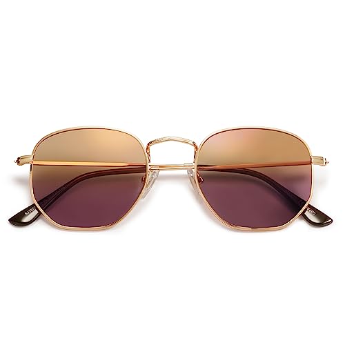 SOJOS Square Polarized Sunglasses for Women Men Small Hexagonal Polygon Shades SJ1072 - color: Rose Gold