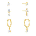 3 Pairs Small Earring Stacks, 14K Gold/Silver/Black/Rose Gold Plated Pearl Heart Butterfly Star Diamond Charm Drop Huggie Earrings Trendy Jewelry Gift for Women - color: Gold-Teardrop