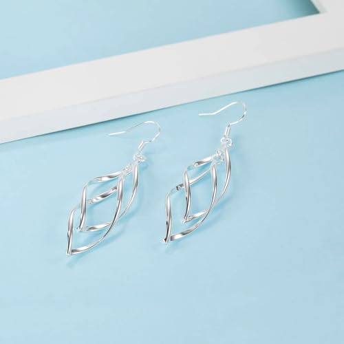Silver Dangle Earrings, Hypoallergenic 14K White Gold Plated Twisted Pull Through Drop Earrings for Women Dainty Lightweight Jewelry for Valentines Mother's Day Birthday Thanksgiving Day Gifts - style: E