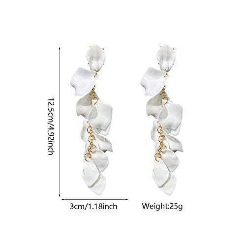 Long Acrylic Rose Petal Earrings Dangle Exaggerated Flower Earrings Drop Statement Floral Tassel Earrings for Women - color: Long Acrylic Rose Petal Earrings-White