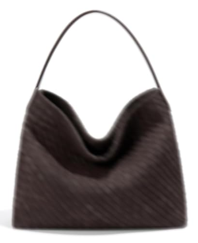 Slouchy Suede Woven Hobo Bags Women Trendy Suede Purse Crossbody Crescent Shoulder Satchel Bag Top Handle Tote Handbag | Slouchy - color: Chocolate