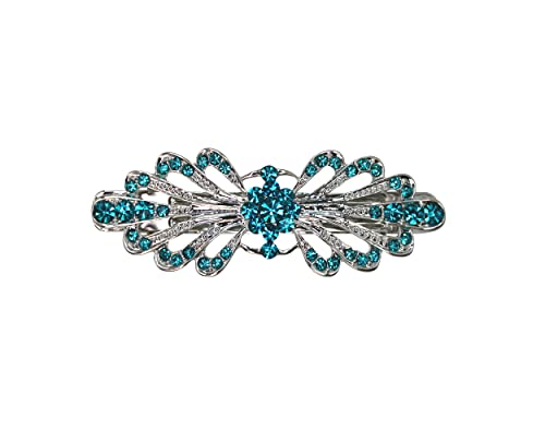 Faship Malibu Blue Teal Small Mini Floral Hair Barrette Clip - color: Malibu Blue