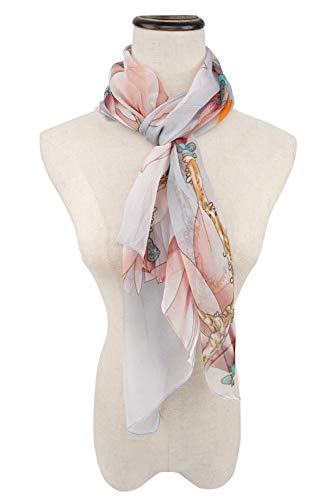 YOUR SMILE Ladies/Women's Lightweight Floral Print/Solid Color mixture Shawl Scarf For Spring Summer season - color: Pink/Grey Painting
