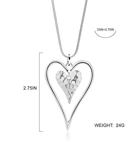 Long Heart Necklace for Women Gold Chain Pendant Y Necklace Set Statement Pendant Chic Jewelry With - color: silver