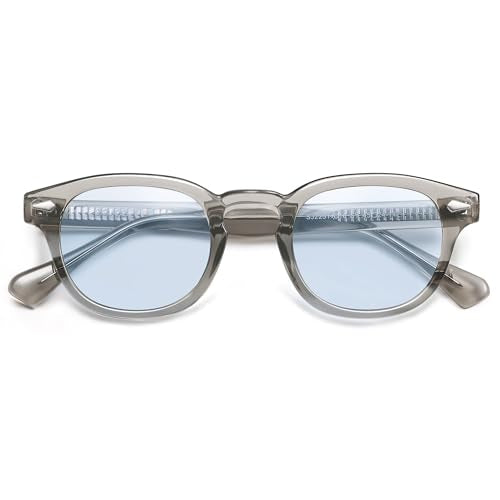 SOJOS Retro Small Round Sunglasses for Men Women Trendy Circle Style UV400 Lenses Unisex Sun Glasses SJ2251 - color: Grey/Light Blue