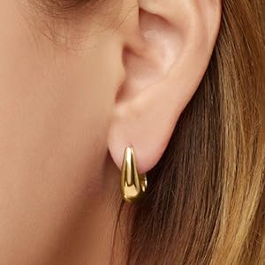 14K Gold Chunky Hoop Earrings for Women, Vintage Textured Huggie Sleeper Earrings, Lightweight Hypoallergenic Statement Earrings for Sensitive Ears