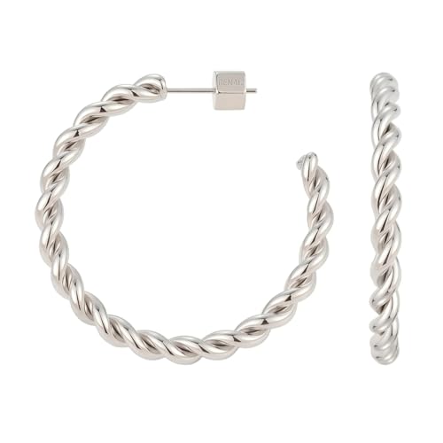 RENAIZ Bold Statement Hoop & Stud Earrings for Women – 14K Gold & Rhodium Plated Maximalist Jewelry, Chunky Geometric Boho Earrings, Hypoallergenic Non-Tarnish Trendy Gift - color: White Gold, style: Twisted Rope