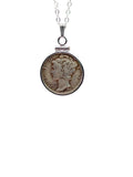 Handmade Sterling Silver Vintage 1940's Mercury Dime 925 Necklace No Plating. 16-20" Chain lengths NEW. US collectible Silver 10 cent coin. 90% Silver Dime. Screw Top Coin Edge bezel - size: Add 18 inch Cable Chain