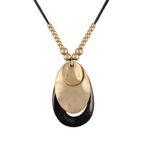 GelConnie Long Necklaces for Women Boho Large Pendant Necklace Casual Bohemian Brown Leather Choker Sweater Circle Statement Stone Necklace - style: Black Teardrop Necklace