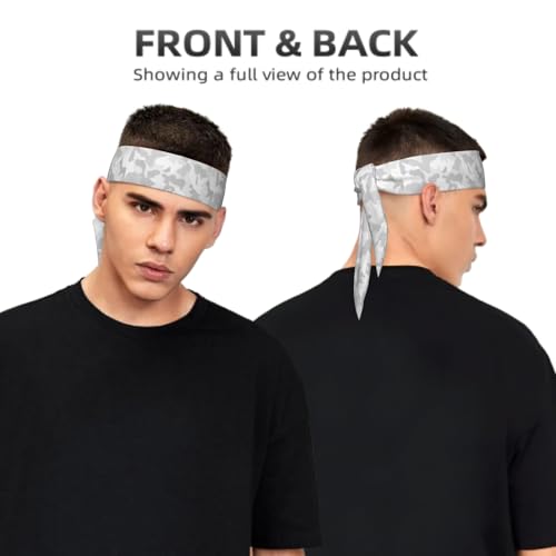 Sports Tie Headband Bandana Running Athletic Sweat Band Elastic Adjustable Sport Head Tie for Men Women Head Ties Ninja Tie Headbands Tennis Sweatbands Soccer Basketball Teams Running Head Band - color: Grey Camo