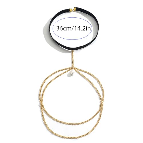 Simple Metal Layered Bead Leg Body Chain Jewelry,Multi-layered Pearl Tassel Thigh Chain Festival Rave Body Jewelry Bikini Thigh Body Chain for Women