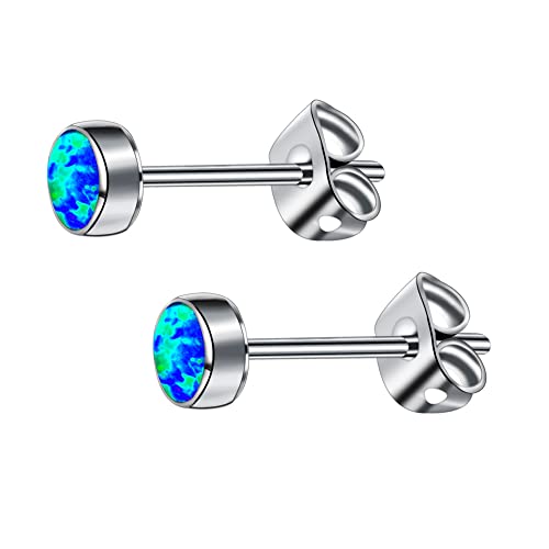 G23 Titanium Opal Stud Earrings for Women Girls Hypoallergenic Earring with 4mm 5mm Birthstone for Sensitive Ear Fashion Women's Jewelry(2pcs) - color: Black Opal 1, size: 4mm