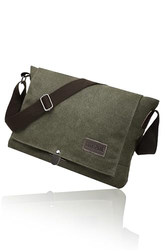 Cota's home Mens Canvas Messenger Bag, Satchel Bag for Men, Fits 14" Laptop, Compact Work Bag for Office & Travel - color: Army Green