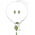 Vintage Chunky Statement Jewelry Set Retro Leaf Floral Geometric Bohemian Boho Bib Necklace Earring Set Fashion Costume Jewelry for Women Girls Wedding Party Prom Unique Gift - style: 2 leaves marquise crystal JS silver green
