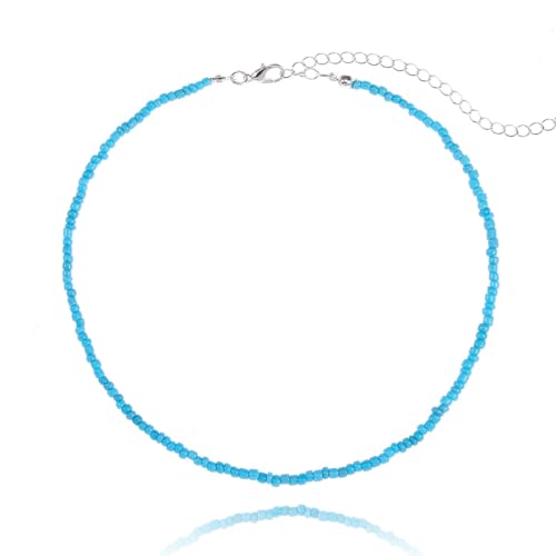 Tgirls Boho Choker Necklace Chain Rice Beaded Necklaces Seed Bead Necklace Accessory for Women - color: Blue