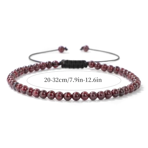 Lit Wall Crystal Anklets for Women Handmade Beach Boho Ankle Bracelet 4mm Adjustable Beaded Ankle Bracelet Waterproof Natural Stone Anklet Plus Size Anklets Gemstone Anklet Jewelry Gift for Her - style: Garnet