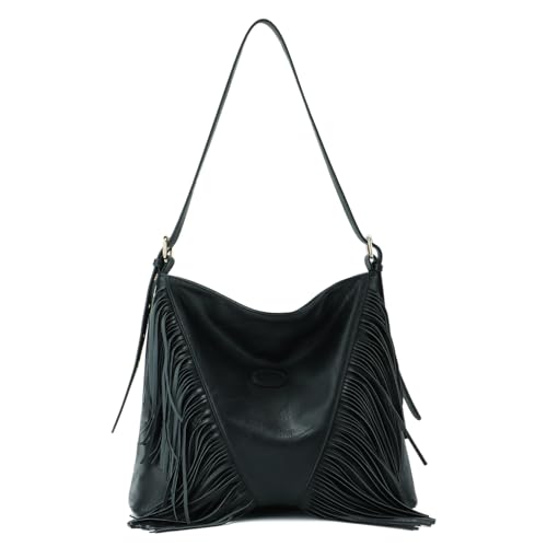 Vintage Fringe Shoulder Bags For Women Tassle Hobo Bags Large Crossbody Fringe Purse | Vintage - color: Black