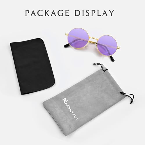 NACHLYNN Round Hippie Sunglasses Metal Border Circle Hippie Glasses UV380 Protection 70s Sunglasses for Men Women Party Favor - color: Purple